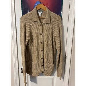 Pendleton Originals Mens Wool Ribbed Cardigan Sweater Tan Oatmeal Tweed M 70s